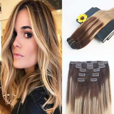 14-24" 7Pcs 120G Ombre Balayage Color 4 Faging to 18 Brazilian Remy Hair Full Set Clip In Hair Extensions 100 Human Hair
14-24" 7Pcs 120G Ombre Balayage Color 4 Faging to 18 Brazilian Remy Hair Full Set Clip In Hair Extensions 100 Human Hair