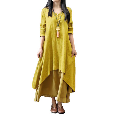 Autumn Women Casual Loose Dress Solid Long Sleeve Cotton Linen Boho Maxi V-Neck Dress Plus Size
Autumn Women Casual Loose Dress Solid Long Sleeve Cotton Linen Boho Maxi V-Neck Dress Plus Size