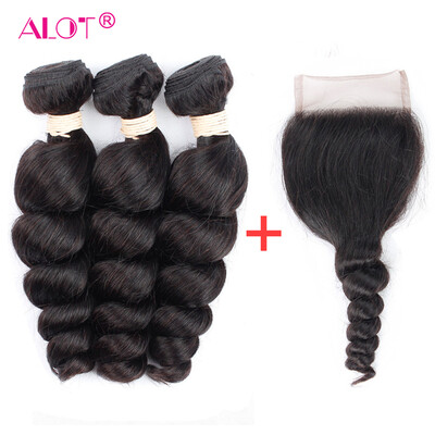 ALot Hair 3 Bundles Loose Wave with Lace Closure Malaysian Virgin Loose Curl with 4x4 Closure Human Hair Weave with Closure
ALot Hair 3 Bundles Loose Wave with Lace Closure Malaysian Virgin Loose Curl with 4x4 Closure Human Hair Weave with Closure