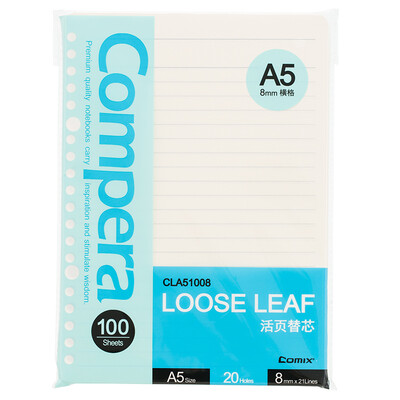 Coix 20-hole loose-leaf refill A5 100 sheets 8mm horizontal office supplies CLA51008 light blue
Coix 20-hole loose-leaf refill A5 100 sheets 8mm horizontal office supplies CLA51008 light blue