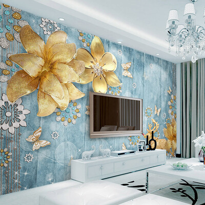 Custom 3D Photo Wallpaper Golden Jewelry Flowers Blue Textured Mediterranean Luxury European Style TV Background Wall Painting
Custom 3D Photo Wallpaper Golden Jewelry Flowers Blue Textured Mediterranean Luxury European Style TV Background Wall Painting