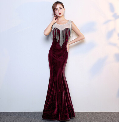 Velvet rhinestone evening dress new banquet long noble elegant slim fish tail annual host
Velvet rhinestone evening dress new banquet long noble elegant slim fish tail annual host