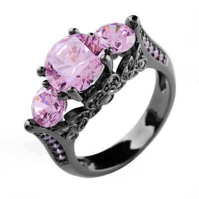 

Aiyaya Size 6/7/8/9/10 Women Fashion Jewelry 10KT Black Gold Filled Pink Zircon Stone Ring High Quality