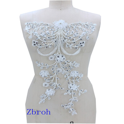Ivory white lace applique with silver beads peal rhinestones patches 4826cm for wedding dress accessory
Ivory white lace applique with silver beads peal rhinestones patches 4826cm for wedding dress accessory