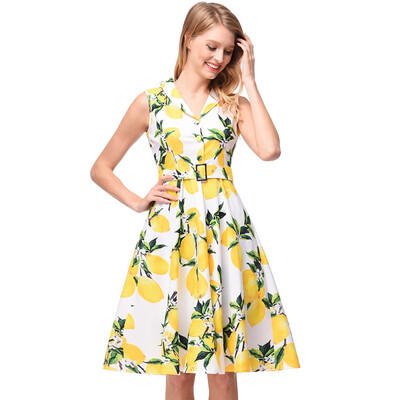 Vintage 1950s Rockabilly Dress With Floral Lemon Print Party Women Dresses Style Sashes Slim Retro vestidos de festa
Vintage 1950s Rockabilly Dress With Floral Lemon Print Party Women Dresses Style Sashes Slim Retro vestidos de festa