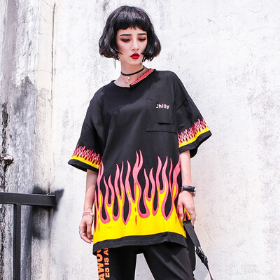 2018 Womens Fire Flame Print T Shirt Loose Large Size Oneck Tide Hip Hop Fashion Summer T Shirt
2018 Womens Fire Flame Print T Shirt Loose Large Size Oneck Tide Hip Hop Fashion Summer T Shirt