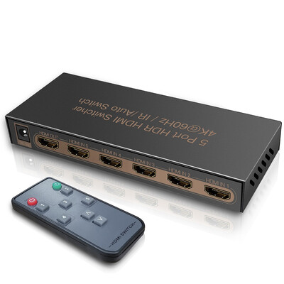 VIPFAN 4K60Hz 5 ports HDMI Switch 20 5 in 1 out HDMI Switch Box with IR Wireless Remote HDMI 20 HDCP 22 UHD CEC HDR HDMI
VIPFAN 4K60Hz 5 ports HDMI Switch 20 5 in 1 out HDMI Switch Box with IR Wireless Remote HDMI 20 HDCP 22 UHD CEC HDR HDMI