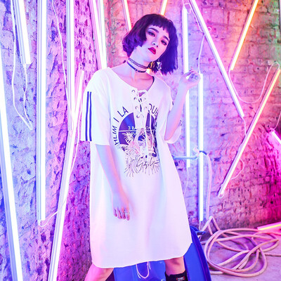 Spring 2018 Women Fashion T-shirt Long Loose Large Size DrawString Fashion Hole Short-sleeved Printing T-shirst
Spring 2018 Women Fashion T-shirt Long Loose Large Size DrawString Fashion Hole Short-sleeved Printing T-shirst