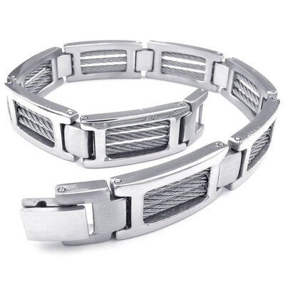 Hpolw Men Fashionable Men's silver Stainless Steel Ring Unique Cables and Screw Design Biker Links Bolt buttoned Bangle
Hpolw Men Fashionable Men's silver Stainless Steel Ring Unique Cables and Screw Design Biker Links Bolt buttoned Bangle