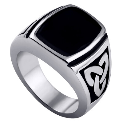 

Hpolw Mens 316L Stainless Steel black crystal Celtic Knot Signet weaves Ring