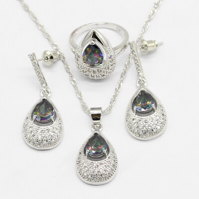 925 Silver Bridal Jewelry Sets For Women 7 Colors Necklace Pendant Long Earrings Rings Free Gift Box
925 Silver Bridal Jewelry Sets For Women 7 Colors Necklace Pendant Long Earrings Rings Free Gift Box