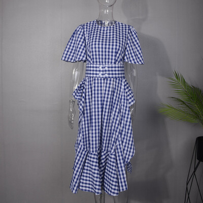 Plaid Dress Female Short Sleeve Tunic High Waist Ruffles Split Long Party Dresses Summer Fashion Women Sweet New
Plaid Dress Female Short Sleeve Tunic High Waist Ruffles Split Long Party Dresses Summer Fashion Women Sweet New