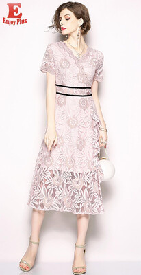 S M L XL XXL elegant new summer 2018 lace long dress short sleeve V neck flower pink mid calf slim A line office lady
S M L XL XXL elegant new summer 2018 lace long dress short sleeve V neck flower pink mid calf slim A line office lady