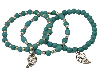 Idealway New Fashion 3PCS Stacking Bohemia Silver Leaves Pendant Blue Cream Natural Turquoise Beads Adjustable Bracelet Set
Idealway New Fashion 3PCS Stacking Bohemia Silver Leaves Pendant Blue Cream Natural Turquoise Beads Adjustable Bracelet Set