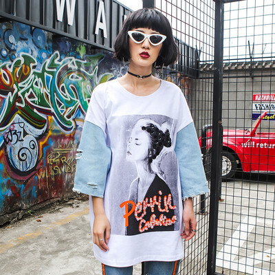 Hit Color Stitching Loose Long Hip Hop Tide Cotton Printing Plus Size Women White loose T Shirt Women
Hit Color Stitching Loose Long Hip Hop Tide Cotton Printing Plus Size Women White loose T Shirt Women