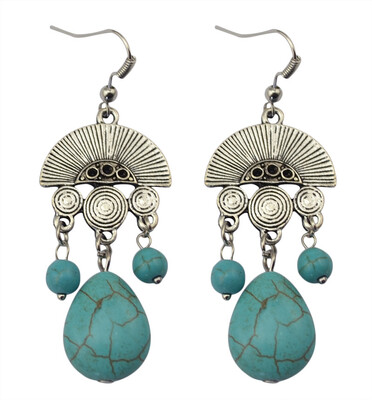 Idealway Bohemian Style Vintage Tibetan Silver Alloy Sector Shape Green Turquoise Beads Hook Drop earrings Females Long Earrings
Idealway Bohemian Style Vintage Tibetan Silver Alloy Sector Shape Green Turquoise Beads Hook Drop earrings Females Long Earrings