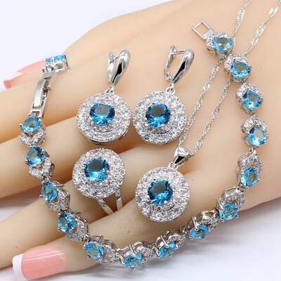 Round Light Blue White Topaz 925 Silver Jewelry Sets For Women Bracelet Earrings Necklace Pendant Rings
Round Light Blue White Topaz 925 Silver Jewelry Sets For Women Bracelet Earrings Necklace Pendant Rings
