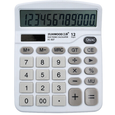 Sanmu SUNWOOD solar dual power desktop calculator 12-bit large screen white 837W
Sanmu SUNWOOD solar dual power desktop calculator 12-bit large screen white 837W