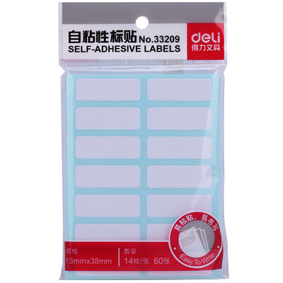 Deli 33209 840 stickers Self-adhesive labels 13 × 38mm 14 pieces / sheets 60 sheets / bags
Deli 33209 840 stickers Self-adhesive labels 13 × 38mm 14 pieces / sheets 60 sheets / bags