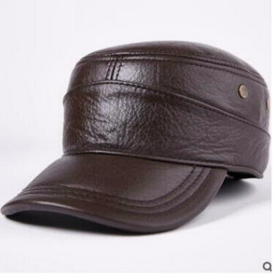 Mens Winter Cap Thicken Leather Warm Baseball Flat Caps Adjustable Male Snapback Male Tongue Hat Young Man Hat B-7200