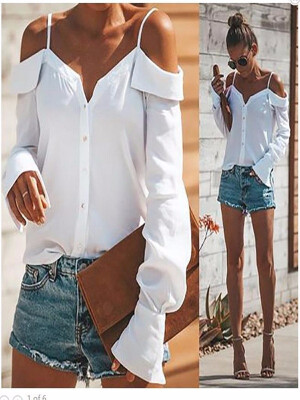 Fashion Women Long Sleeve Off the Shoulder Blouse Pure Color Flared Sleeved Women Shirts Blouse 2 Colors
Fashion Women Long Sleeve Off the Shoulder Blouse Pure Color Flared Sleeved Women Shirts Blouse 2 Colors