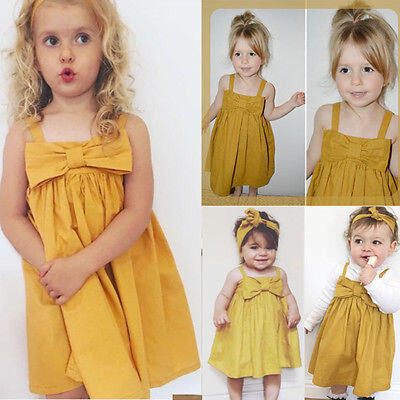 2017 Baby Girls Toddler Kid Summer Sundress Bowknot Short Mini Vest Dress Outfit