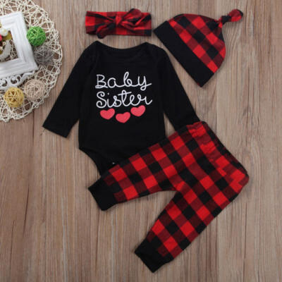 Newborn Kid Baby Girl Clothes Romper Jumpsuit Long Pants Headband Cap Outfit Set