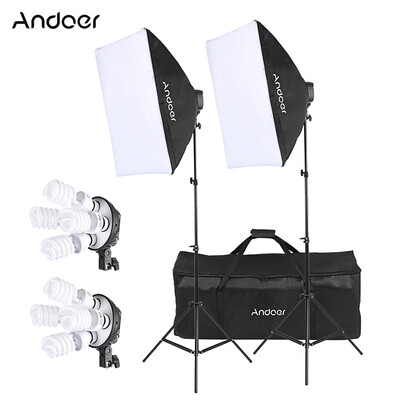 Andoer Studio Photo Lighting Kit with 2 Softbox 2 4in1 Bulb Socket 8 45W Bulb 2 Light Stand 1 Carrying Bag
Andoer Studio Photo Lighting Kit with 2 Softbox 2 4in1 Bulb Socket 8 45W Bulb 2 Light Stand 1 Carrying Bag