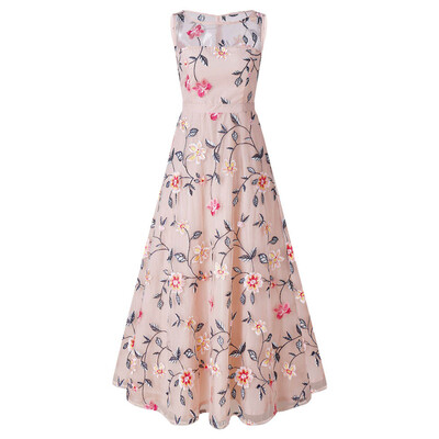 Vintage Round Collar Sleeveless Floral Embroidery See-through Mesh A-line Women Maxi Dress
Vintage Round Collar Sleeveless Floral Embroidery See-through Mesh A-line Women Maxi Dress