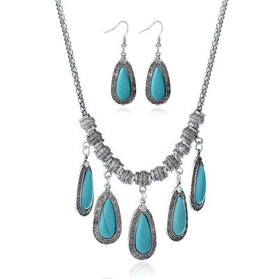 Ancient Popular Water Droplet Shape Accessories for Womens Clothing Turquoise Eardrop Necklace Set
Ancient Popular Water Droplet Shape Accessories for Womens Clothing Turquoise Eardrop Necklace Set