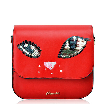 Thousands of cents QIANBH women bag small bag lady Messenger bag mini square bag Japan&South Korea embroidery organ bag 01 1577-3 red