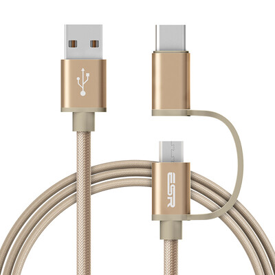 ESR Two-in-One Micro USBType-C Charging&Data Transfer Cable for Huawei P9Honor V8Xiaomi 5SLeEcoMeizu Champagne Gold
ESR Two-in-One Micro USBType-C Charging&Data Transfer Cable for Huawei P9Honor V8Xiaomi 5SLeEcoMeizu Champagne Gold