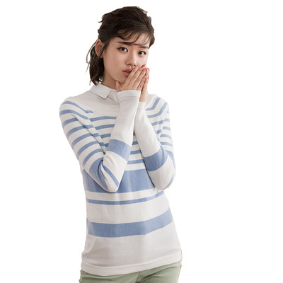 (INMAN) 2017 spring new striped word collar collar sweater women light blue and white strip S 1871302289
(INMAN) 2017 spring new striped word collar collar sweater women light blue and white strip S 1871302289