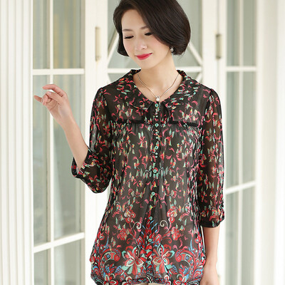 Simple fox 2017 new middle-aged women spring chiffon shirt shirt mother spring&summer clothing T-shirt black&red flower
Simple fox 2017 new middle-aged women spring chiffon shirt shirt mother spring&summer clothing T-shirt black&red flower