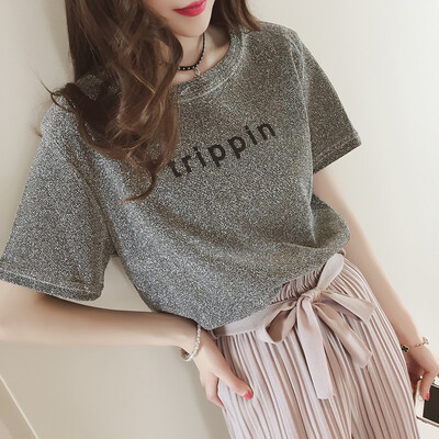 sustory Women 2017 Korean version of the character letters printed bright silk T-shirt women short sleeve round neck collar loose shirt shirt Korean jacket SU090 green uniform
sustory Women 2017 Korean version of the character letters printed bright silk T-shirt women short sleeve round neck collar loose shirt shirt Korean jacket SU090 green uniform