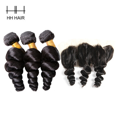 HHHair Brazilian Virgin Hair 3 Bundles With Lace Frontal Closure 13X4 Loose Wave Human Hair Weaves Closure
HHHair Brazilian Virgin Hair 3 Bundles With Lace Frontal Closure 13X4 Loose Wave Human Hair Weaves Closure