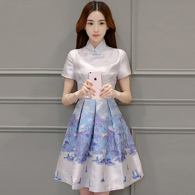 Siberian woman 2017 summer short-sleeved cheongsam stand collar buckle fashion ink printing high waist Korean dress S71R0570A28S color
Siberian woman 2017 summer short-sleeved cheongsam stand collar buckle fashion ink printing high waist Korean dress S71R0570A28S color
