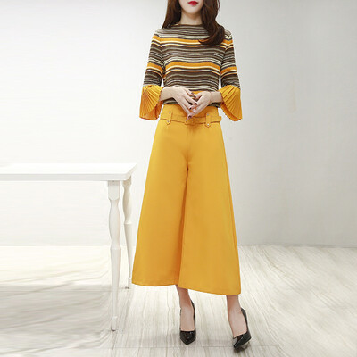 Xian Ya Korean fashion Slim temperament was thin round collar striped coat wild simple leisure wide leg pants suit female zx16050316 yellow
Xian Ya Korean fashion Slim temperament was thin round collar striped coat wild simple leisure wide leg pants suit female zx16050316 yellow