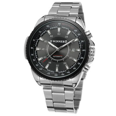 WINNER Mechanical Fashion Dress Wristwatch Silver Stainless Steel Watch Men Calendar Clock
WINNER Mechanical Fashion Dress Wristwatch Silver Stainless Steel Watch Men Calendar Clock