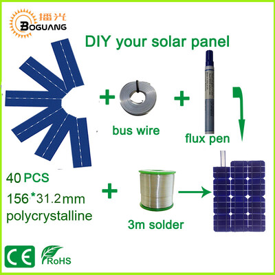 BOGUANG DIY solar panel kits with 156312mm polycrystalline solar cell use flux pentab wirebus wire for 50W Solar panel
BOGUANG DIY solar panel kits with 156312mm polycrystalline solar cell use flux pentab wirebus wire for 50W Solar panel