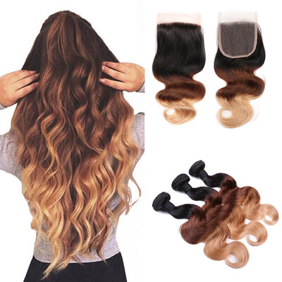3 Tone Ombre Bundles with Closure Unprocessed 8A Peruvian Ombre Body Wave Human Hair Extensions with 4x4 Free Part Closure 1B/4/27
3 Tone Ombre Bundles with Closure Unprocessed 8A Peruvian Ombre Body Wave Human Hair Extensions with 4x4 Free Part Closure 1B/4/27