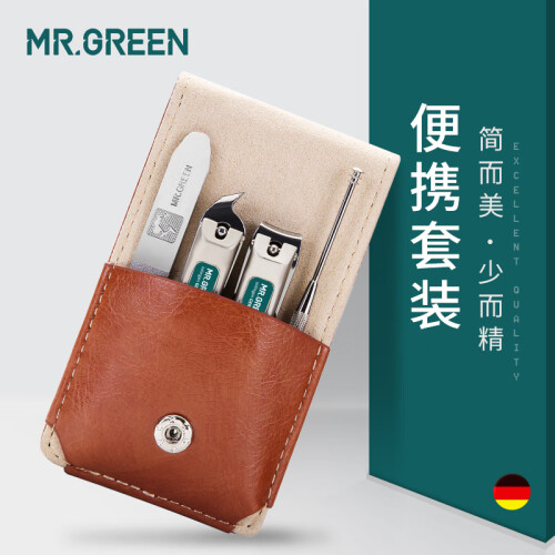 德国Mr.green指甲刀套装男士指甲剪女指甲钳斜口便携家用进口不锈钢甲沟炎灰厚修脚趾美甲工具挖耳勺 Mr-6104【斜口剪+平口剪+耳勺+指甲锉】