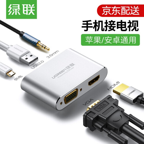 京东超市绿联同屏器投屏转换器HDMI/VGA转接头数据线通用苹果iPhone安卓Type-C手机接电视扩展坞