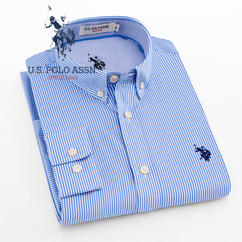 U.S. POLO ASSN.2018新款男装衬衫修身条纹印花长袖休闲衬衫 P0392 M