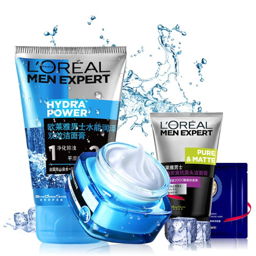 欧莱雅（L'OREAL） 套装男士洗面奶水能秋冬季控油补水保湿爽肤水乳化妆品护肤品套装 洁面膏+保湿强润霜