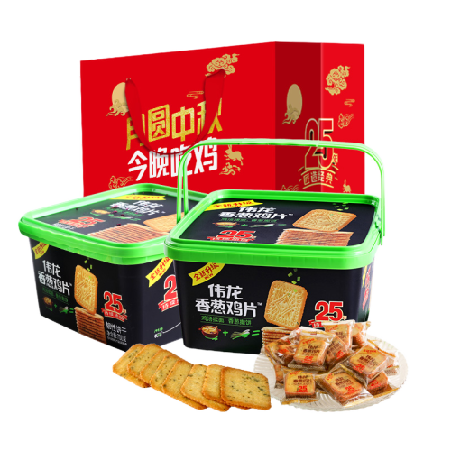 伟龙 香葱鸡片薄饼干整箱包邮700g/盒休闲零食礼盒早餐食品 盒装新品香葱鸡片*2 礼盒装