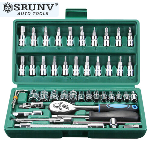 鑫瑞 SRUNV  汽修套筒扳手套装快速棘轮修车工具多功能工具套装46件小盒 A1-X04609