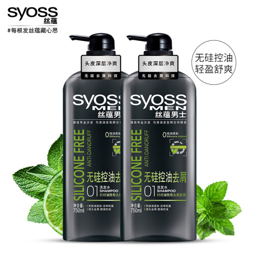 京东超市丝蕴(syoss)男士无硅控油去屑电商套装(洗发水750ml*2)(洗发露洗头膏护发素 无硅油 男女士)