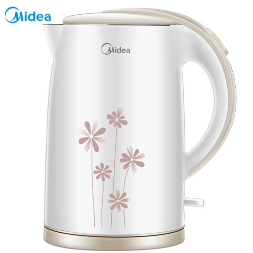 美的（Midea）电水壶热水壶电热水壶304不锈钢1.7L容量 双层防烫全钢无缝烧水壶WH517E2b