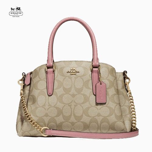国内现货 Coach/蔻驰女包 奢侈品女包小号戴妃包老花单肩斜挎手提包 F29434 卡其玫粉色29434【现货】